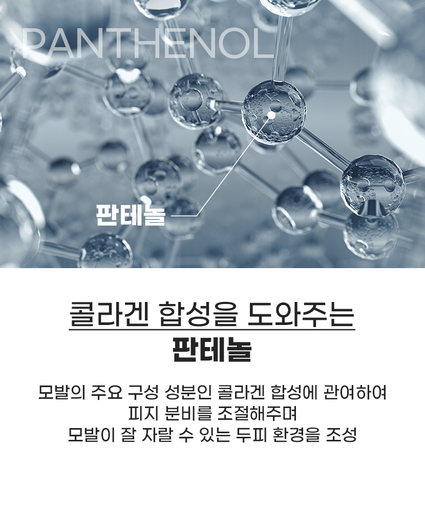 PANTHENOL 판테놀 - 콜라겐 합성을 도와주는 판테놀, 피지 분비 조절 및 건강한 두피 환경 조성
